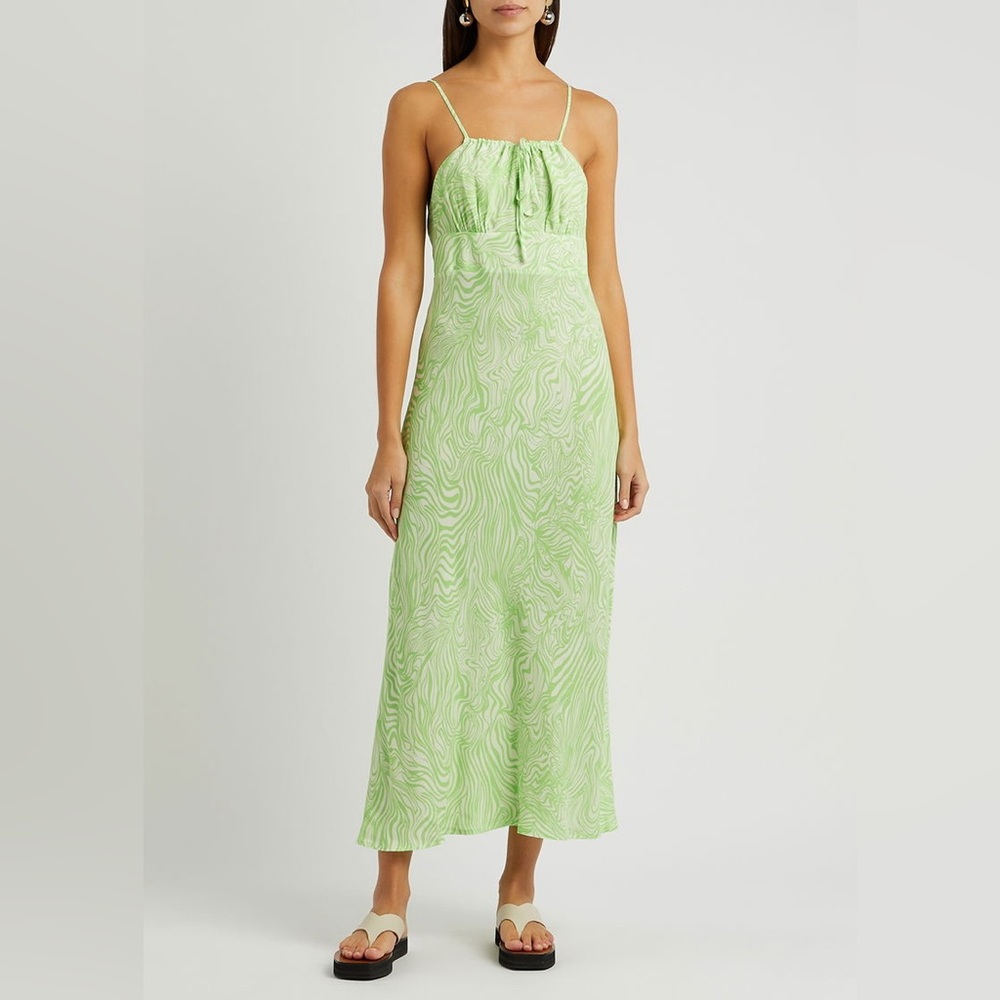 Rixo Women’s Midi Slip Dress Lime Green Swirling Print Size 8
